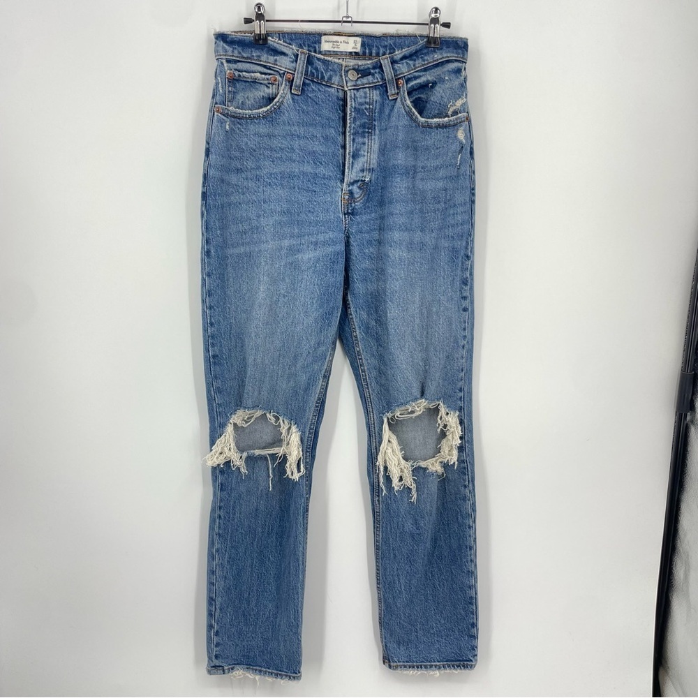 Abercrombie & Fitch The Dad High Rise Jeans Distressed knee holes 27 Sz 4R